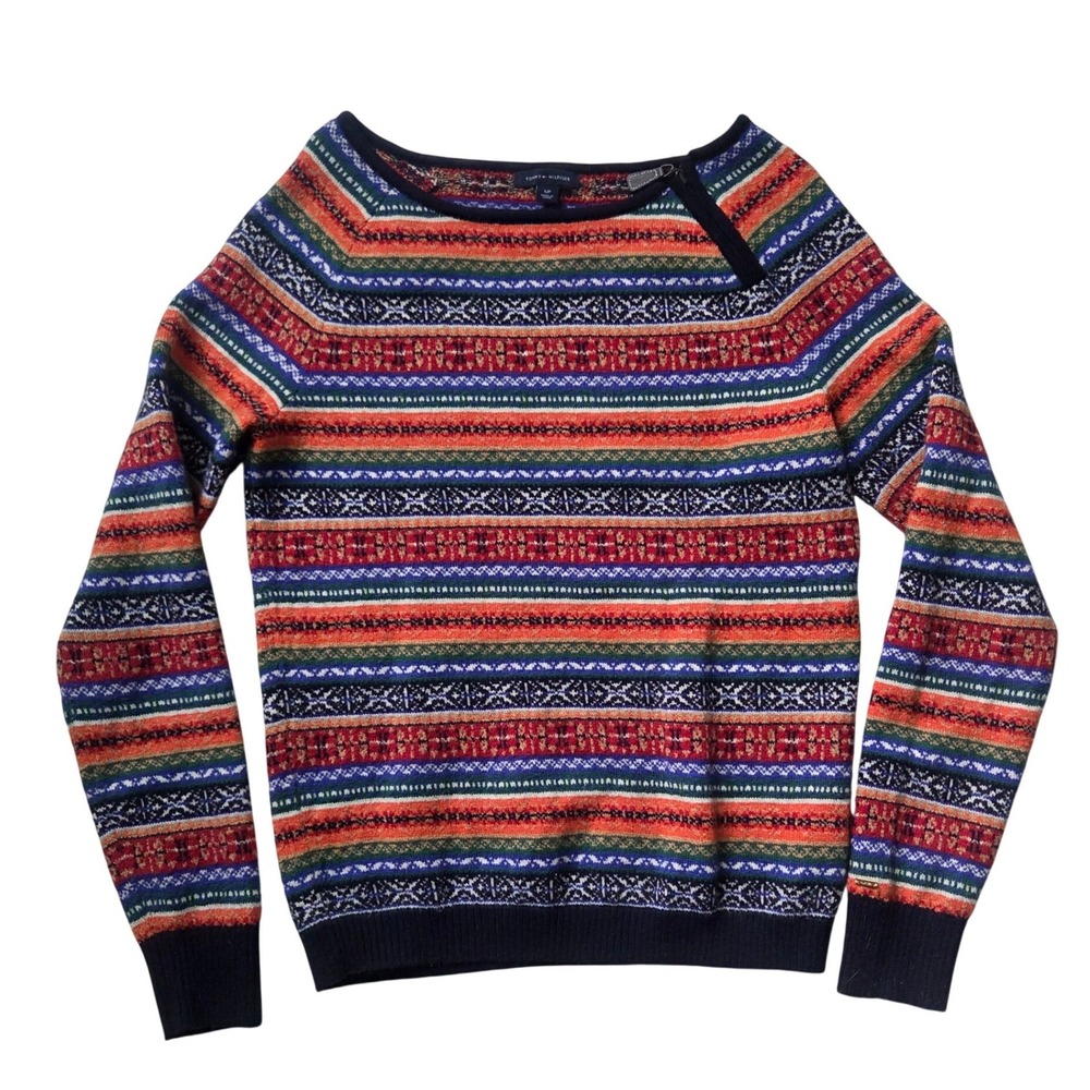 Tommy Hilfiger Fair Isle Shoulder Zip Pullover S Ski Resort Gorpcore Apres Cabin